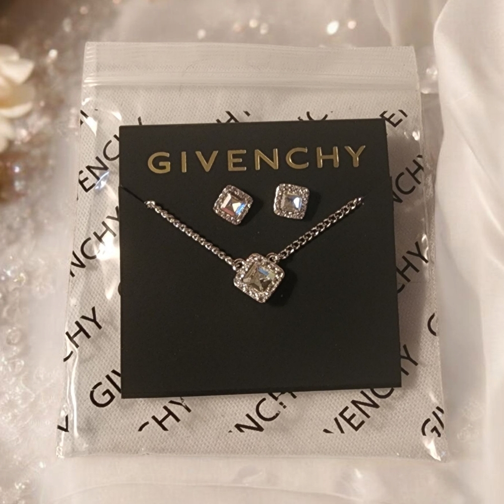 Givenchy Silver Square Earring & Necklace  Set